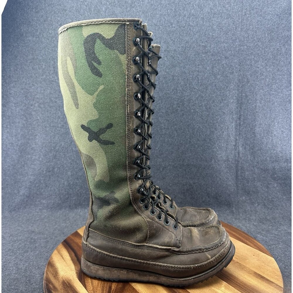 VTG WC Russell Moccasin Boots Camo Turkey Hunt Snake Proof 17” Tall Mens Sz 7.5D